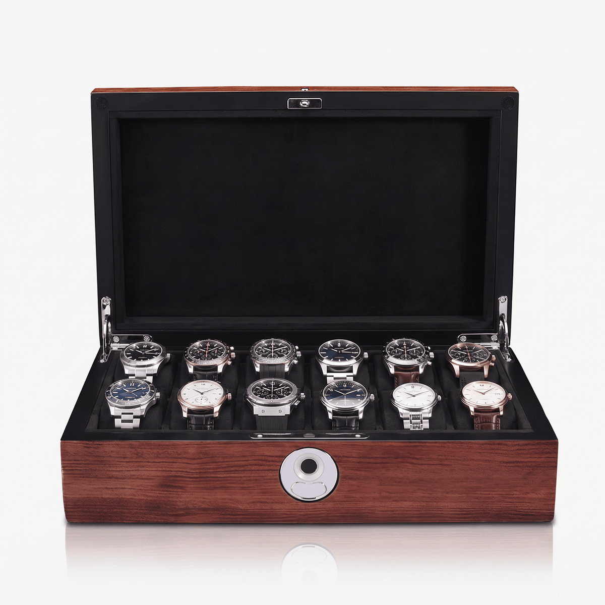 Ravbold Boîte en bois avec 12 emplacements Chesterfield box - Boîte à montre en bois laqué