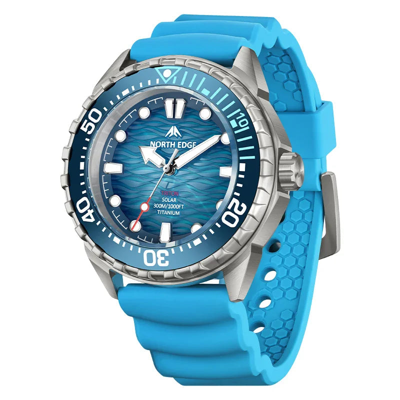 Ravbold NORTH EDGE TRITON-TI Titanium Stainless Solar-Powered Diving Watch Luxury Quartz Watches For Men 300M Waterproof 180+ Day Power
