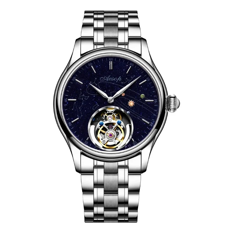 Ravbold Acier Cosmos – Montre mécanique Tourbillon 42 mm